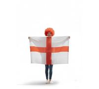 labreeze England St George's Cross Flag Cape 5ft x 3ft with Red Afro Wig, Polyester, Unisex Adult, World Sports Event Fan Costume Set