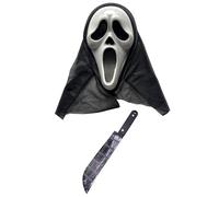 labreeze Ghost Killer Mask Scream Mask with Hood Fake Blooded Machete 50 Cm Prop Halloween Horror Ghost Fancy Dress Set