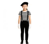 Labreeze Girls' Black & White Striped T-Shirt, Beret, Gloves & Braces Set - French Mime Fancy Dress for Girls - World Book Day (5-6 Years)