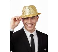 labreeze Gold Sequin Gangster Hat (Adult) - Sparkly Fancy Dress Fedora for Christmas & Party Costumes - Holiday Outfit, Xmas Theme & Group Event Accessory