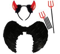 labreeze Halloween Devil Fancy Dress 3 Pcs Adults Costume Feather Wings Horns Fork Trident Accessories Set (Large)