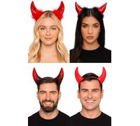 labreeze Halloween Devil Horns Headband Set, Red Sequined and Fluffy Costume Accessories, Pack of 4, Black and Red Feather Trim