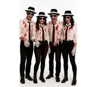 labreeze Halloween Gangster Costume Accessories Set for 4 Adults - Al Capone Hats, Black Ties, Aviator Glasses, Sequin Gloves & Fake Blood - Fancy Dress Party Kit