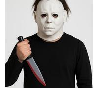 labreeze Halloween Horror Costume Set, Deluxe White Latex Mask with Realistic Blood-Stained Prop Knife, Professional Haunted House Accessories