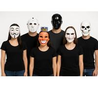 labreeze Halloween Horror Mask Set with Weapons, 5-Piece Costume Collection, Anonymous, Hockey, Jigsaw, Black Face, Skull Masks for Party Props