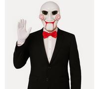 labreeze Halloween Horror Mask Set with White Gloves and Red Bow Tie, Creepy Puppet Costume Accessories for Horror Parties, Cosplay and Haunted Events