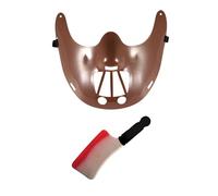 labreeze Hannibal Lecter Plastic Mask Brown Fake Blooded Cleaver Weapon Novelty Halloween Spooky Scary Fancy Dress Party Set
