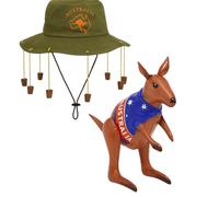 labreeze Inflatable Kangaroo with Australian Flag Print (70cm) & Women’s Outback Cork Headwear - Australia Day Costume Set, Fancy Dress Accessory, Aussie Party Prop & Festival Decor