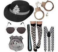 labreeze Ladies Police Cop Hat Braces Badge Truncheon Sunglasses Cuffs Socks 5 Pcs Set