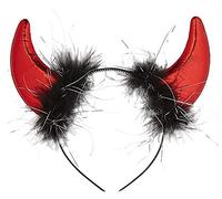 labreeze Ladies Red Metallic Devil Horns with Marabou & Tinsel Halloween Party Headband