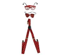 labreeze Ladybug 3 Piece Costume Accessories Set with Red Polka Dot Suspenders, Bow Tie and Novelty Glasses, Unisex Adult, One Size