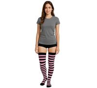 labreeze Light Pink and Black Striped Over the Knee Socks - OTK Thigh High Cosplay Socks for Women, Cute Kawaii Costume Accessories, Fancy Dress Outfit
