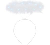 labreeze Light Up White Angel Halo Headband - Fluffy Feather Glow in The Dark Fancy Dress Accessory for Halloween, Angel Costume, Parties, Stage Shows & Festivals
