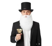labreeze Lincoln Style Black Velour Hat with Santa Beard & Gold Hand-Held Bell - Men’s Christmas Fancy Dress Accessories, Xmas Party Costume Set, Office Party, Secret Santa & Holiday Events