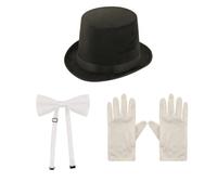labreeze Lincoln-Style Black Velour Hat with White Bow Tie and White Gloves Set for Adults - Historical Costume Accessories for Victorian, Formal, and Fancy Dress Themes