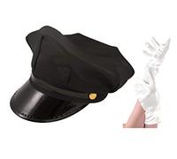 labreeze Men’s Black Chauffeur Hat Limo Driver Hat with White Satin Gloves Adults Fancy Dress Kit