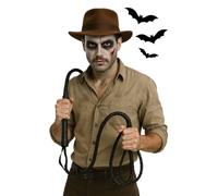 labreeze Men’s Brown Explorer Hat and Bull Whip Set - Adventurer Fancy Dress Costume Accessories for Halloween, Safari, Cosplay & Party Outfits