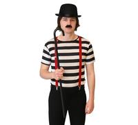 labreeze Men’s Charlie Chaplin Costume Accessory Set - Bowler Hat, Black Bow Tie, Red Braces, Black Cane & Moustache - 5-Piece Fancy Dress Kit for Adults, Theatre, Cosplay & Comedy Events