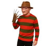 labreeze Men’s Freddy Krueger Style Fancy Dress Costume - Burnt Face Mask, Brown Explorer Hat & Claw Glove Set - Halloween Horror Outfit for Men, Scary Movie Villain Cosplay & Party Accessory