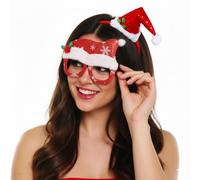 labreeze Mini Santa Hat Headband with Christmas Glasses Set, Red Festive Holiday Party Accessory for Adults