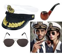 labreeze Navy Captain Hat, Pipe & Glasses - World Book Day & Fancy Dress Costume Set
