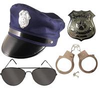 labreeze New York Policeman Hat NYPD, Metal Handcuffs, Police Badge & Aviator Sunglasses Adults Fancy Dress Set