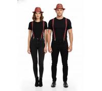 labreeze Pack of 2 Tartan Trilby Hats & Red Tartan Braces 2.5 cm for Couples - Burns Night Scottish Fancy Dress Accessories, Matching His & Hers Highland Costume Set