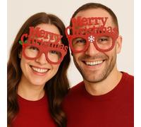 labreeze Pack of two - Merry Christmas Novelty Glasses, Red Glitter Frame with Snowflakes, Holiday Party Costume Accessory