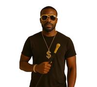 labreeze Pimp Fancy Dress Accessory Set - 3-Piece Cane with Top, Dollar Sign Necklace (11cm), Bling Bracelet (31cm) & Retro Sunglasses - Costume Kit for Parties, Halloween & Themed Events
