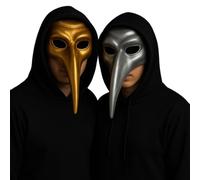 labreeze Plague Doctor Mask, Long Nose Bird Beak Style, Gold and Silver Metallic Finish, Gothic Halloween Costume Accessory with Black Hood