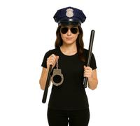 labreeze Police Woman Costume Accessories Set - Hat, Black Sunglasses, Truncheon & Metal Handcuffs - 4 Piece Fancy Dress Kit for Adults, Halloween, Cosplay & Hen Party
