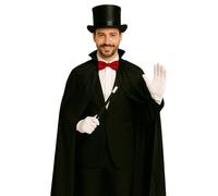 labreeze Professional Magician Costume Set - Black Satin Cape, Classic Top Hat, White Gloves, Red Bow Tie & Magic Wand - Unisex Stage & Halloween Outfit