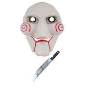 labreeze Puppet Scary Jigsaw Face Mask Fake Blooded Plastic Long Knife 50 Cm Halloween Horror Clown Fancy Dress Costume Set