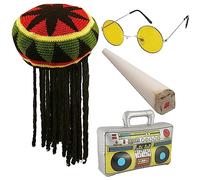 labreeze Rasta Jamaican Hat Fake Spliff Inflatable Boom Box Yellow Round Lennon Glasses Caribbean Fancy Dress