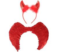 labreeze Red Devil Fancy Dress Feather Wings - Sequin Devil Horns Valentine, Hen, and Stag Do Party Set (Large 80cm Wingspan x 60cm High)