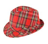 labreeze Red Tartan Trilby Gangster Scottish Hat Burns Night Out Fancy Dress Accessory
