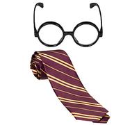 labreeze School Boy Wizard Glasses Maroon Yellow Striped Tie World Book Day Fancy Dress