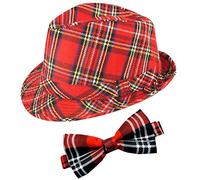 labreeze Scottish Tartan Trilby Hat with Red Tartan Bow Tie Burns Night Fancy Dress