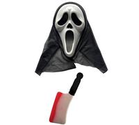labreeze Scream Mask with Hood Ghost Killer Face Mask Fake Blooded Cleaver Weapon Prop Halloween Horror Fancy Dress Set