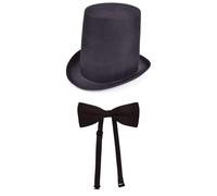 labreeze Stovepipe Top Hat with Black Bow Tie - Classic Victorian Fancy Dress Costume Accessories for Adults