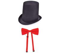 labreeze Stovepipe Top Hat with Red Bow Tie - Classic Fancy Dress Costume Accessories for Adults