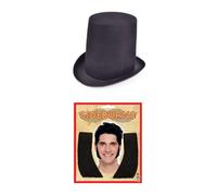 labreeze Stovepipe Top Hat with Sideburns (10.5cm) - Retro Costume Accessory for Fancy Dress, Halloween, 1920s Parties & Themed Events