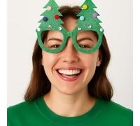 labreeze Talking Tables Christmas Tree Novelty Glasses, Green Glitter with Baubles and Rhinestones, Fun Holiday Party Costume Accessory