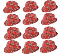 labreeze Tartan Trilby Hat 27cm (Adult) - Pack of 12 - Red Plaid Fancy Dress Hats for Burns Night, Parties, and Group Events