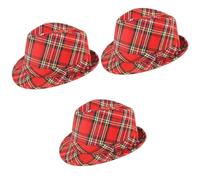 labreeze Tartan Trilby Hat 27cm (Adult) - Pack of 3 - Classic Red Plaid Fancy Dress Costume Accessories for Parties, Burns Night, and Events