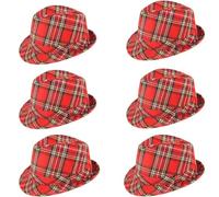labreeze Tartan Trilby Hat 27cm (Adult) - Pack of 6 - Classic Red Plaid Fancy Dress Hats for Burns Night, Parties, and Group Events