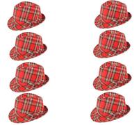 labreeze Tartan Trilby Hat 27cm (Adult) - Pack of 8 - Stylish Red Plaid Fancy Dress Hats for Burns Night, Parties, and Group Events