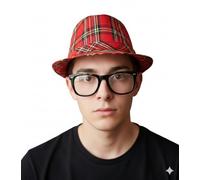 labreeze Tartan Trilby Hat and Glasses Set, Red Plaid Scottish Themed Costume Accessory for Burns Night, Fancy Dress, Parties and Festivals