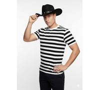 labreeze Unisex Black and White Stripe T-Shirt with Black Felt Studded Cowboy Hat - Western Fancy Dress Costume Outfit for Adults, Parties & Themed Events (Large)