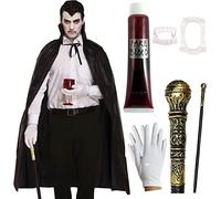 labreeze Vampire Fanged Teeth Cape Fake Blood Cane Stick Gloves Halloween Party Costume Set